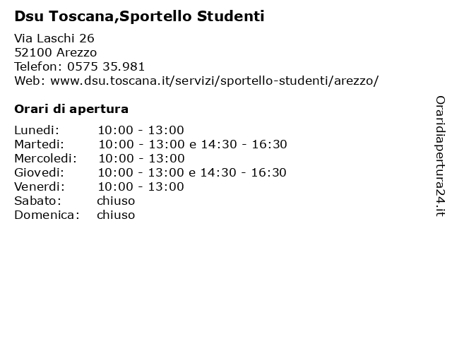 Orari di apertura Dsu Toscana Sportello Studenti Via Laschi